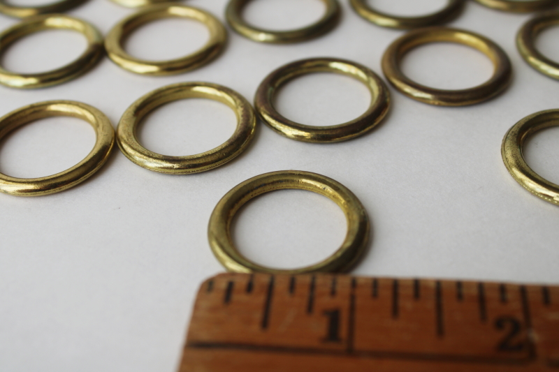 photo of vintage drapery hardware, lot of 64 brass curtain rings for rod hanging cottagecore cafe curtains  #3