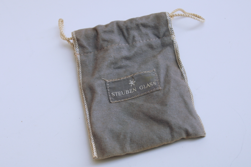 photo of vintage drawstring pouch Steuben Glass label, silver cloth bag for presentation or storage #1