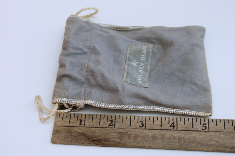 photo of vintage drawstring pouch Steuben Glass label, silver cloth bag for presentation or storage #2