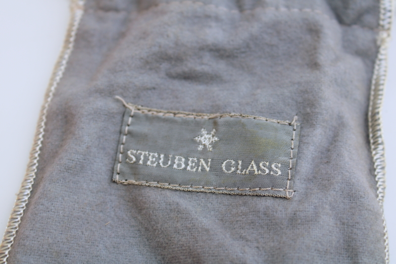 photo of vintage drawstring pouch Steuben Glass label, silver cloth bag for presentation or storage #4