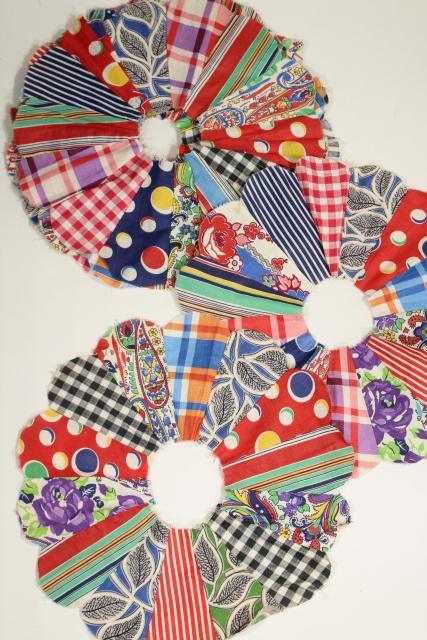 photo of vintage dresden plate quilt blocks, cotton prints 1930s - 1950s hand sewn patchwork #1