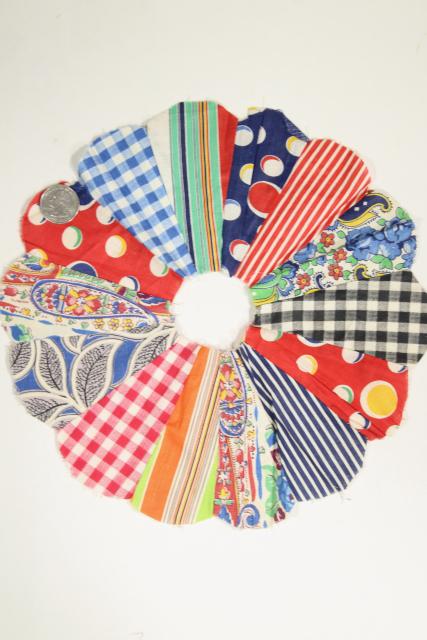 photo of vintage dresden plate quilt blocks, cotton prints 1930s - 1950s hand sewn patchwork #6