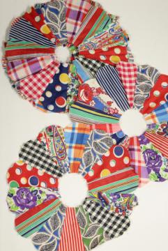 catalog photo of vintage dresden plate quilt blocks, cotton prints 1930s - 1950s hand sewn patchwork