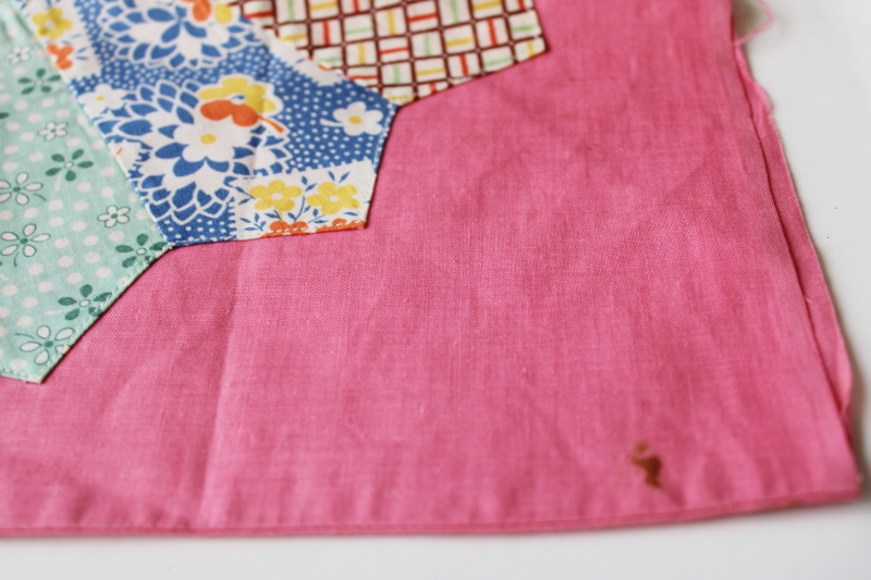 photo of  vintage dresden plate quilt patchwork pillow cover, depression era cotton prints on pink #3