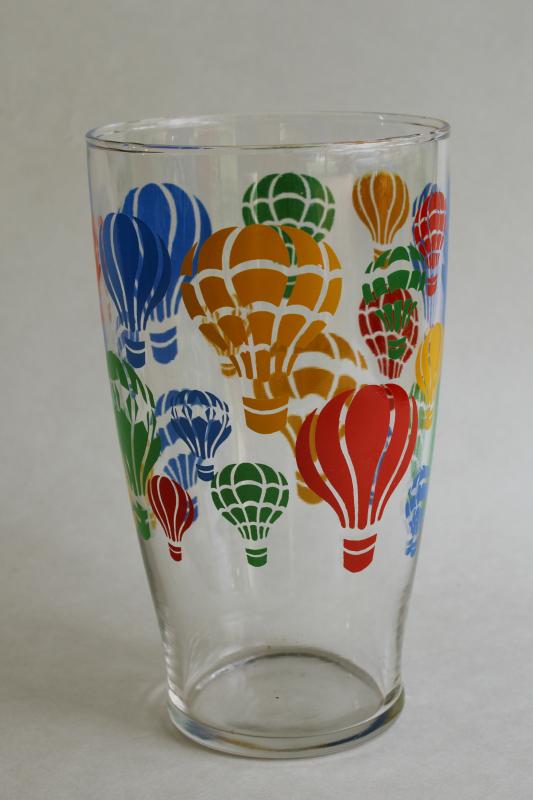 photo of vintage drinking glass w/ hot air balloons print, big cooler or drink mixer glass #1