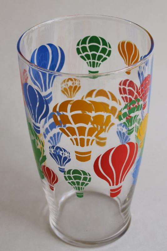 photo of vintage drinking glass w/ hot air balloons print, big cooler or drink mixer glass #2