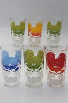 catalog photo of vintage drinking glasses w/ bright flowers, retro swanky swig tumblers