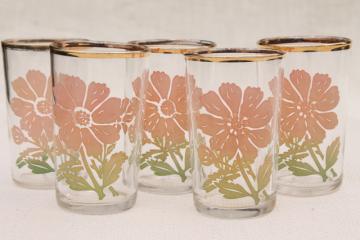 catalog photo of vintage drinking glasses, depression era kitchen glass swanky swigs w/ pink ombre flowers