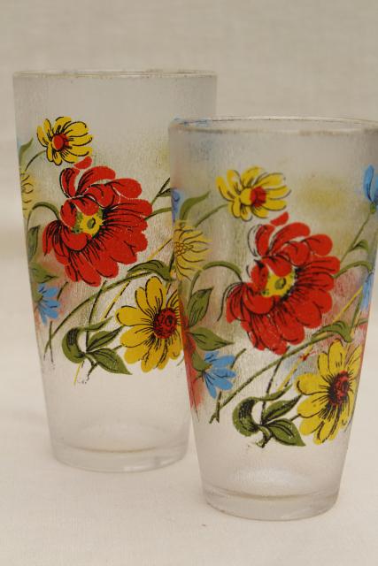 photo of vintage drinking glasses set w/ poppy floral print, ice texture unbreakable plastic tumblers #4