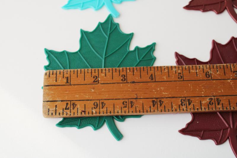 photo of vintage drinks coasters, colored plastic maple leaves, autumn leaf retro fall decor #2