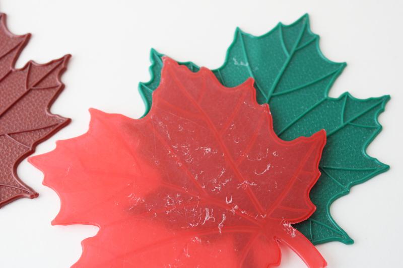 photo of vintage drinks coasters, colored plastic maple leaves, autumn leaf retro fall decor #3