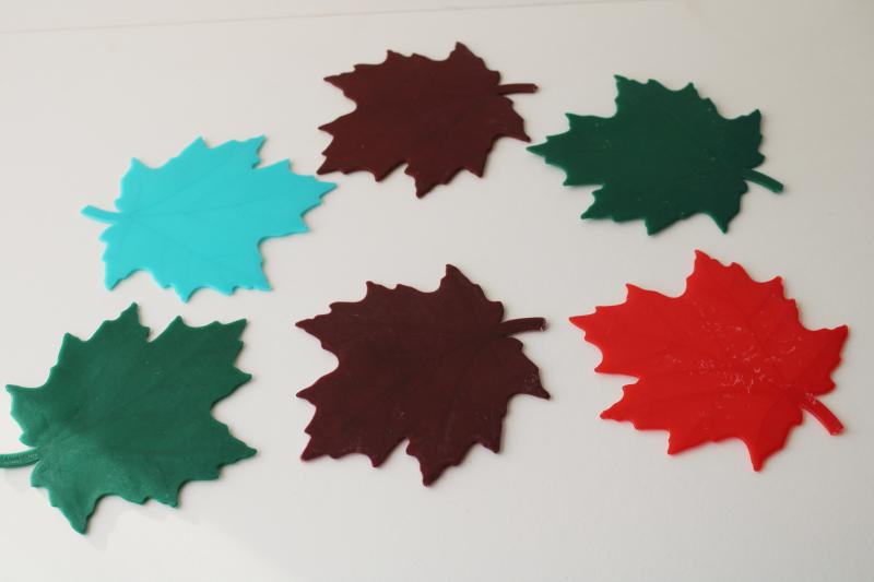 photo of vintage drinks coasters, colored plastic maple leaves, autumn leaf retro fall decor #5