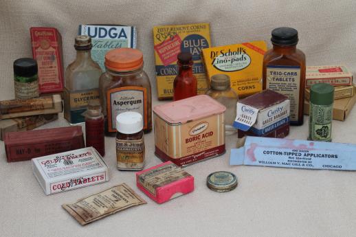 photo of vintage drugstore medicine bottles & pill boxes, antique medicine cabinet pharmacy #1