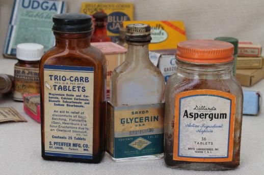 photo of vintage drugstore medicine bottles & pill boxes, antique medicine cabinet pharmacy #4