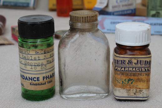 photo of vintage drugstore medicine bottles & pill boxes, antique medicine cabinet pharmacy #6