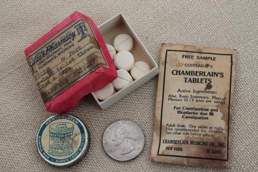 photo of vintage drugstore medicine bottles & pill boxes, antique medicine cabinet pharmacy #9