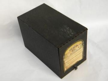 catalog photo of vintage drugstore or pharmacy record card file with Drugpak label