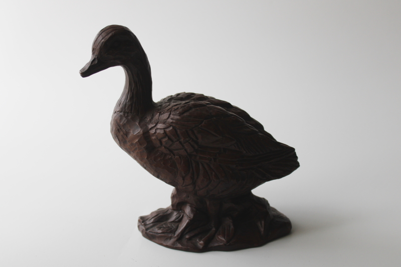 photo of vintage duck Red Mill hand carved look dark wood composition figurine, old fashioned country style decor  #1
