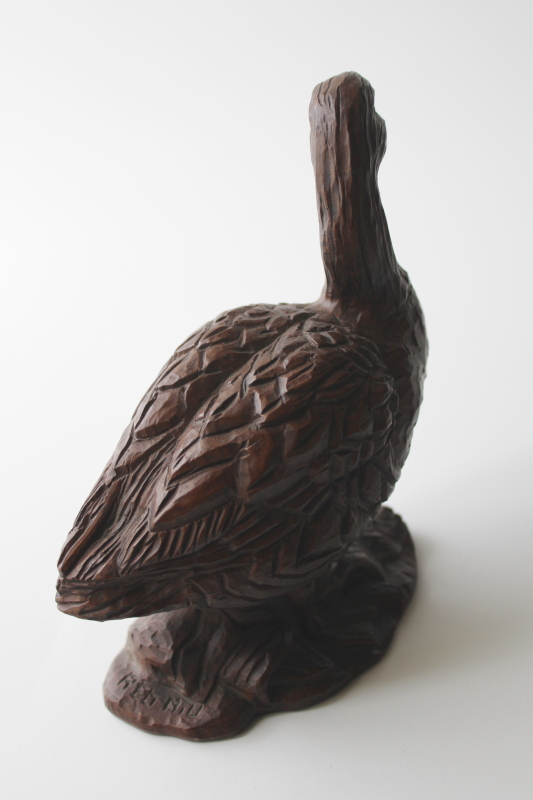 photo of vintage duck Red Mill hand carved look dark wood composition figurine, old fashioned country style decor  #3