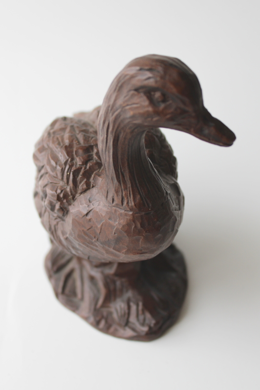 photo of vintage duck Red Mill hand carved look dark wood composition figurine, old fashioned country style decor  #4