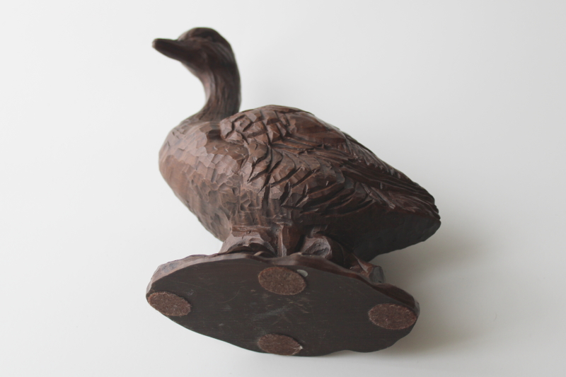 photo of vintage duck Red Mill hand carved look dark wood composition figurine, old fashioned country style decor  #5