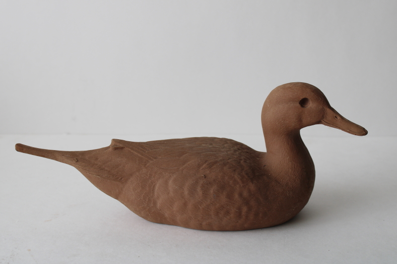 photo of vintage duck decoy, unpainted natural wood composition plain tan color  #2