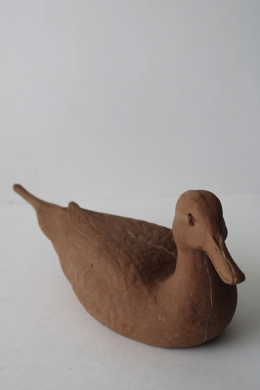photo of vintage duck decoy, unpainted natural wood composition plain tan color  #3