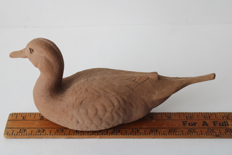photo of vintage duck decoy, unpainted natural wood composition plain tan color  #4