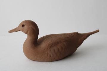 vintage duck decoy, unpainted natural wood composition plain tan color 