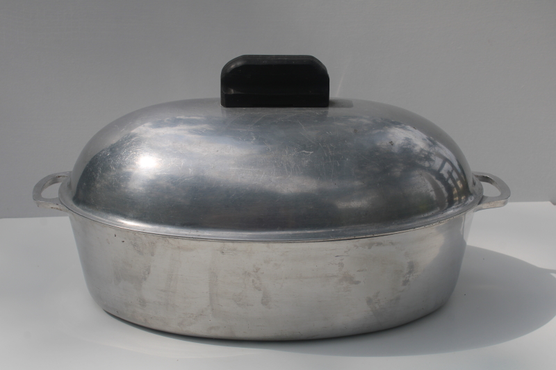 photo of vintage dutch oven type turkey roaster, large oval roasting pan with lid  #1