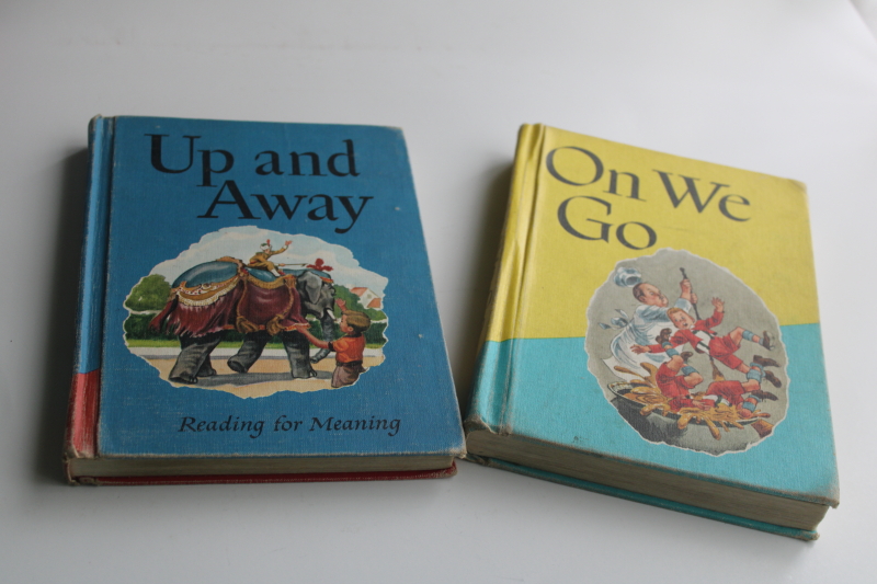 photo of vintage early readers school books 1949 Up & Away Reading for Meaning and On We Go  #1