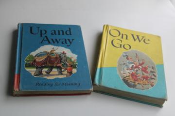 catalog photo of vintage early readers school books 1949 Up & Away Reading for Meaning and On We Go 