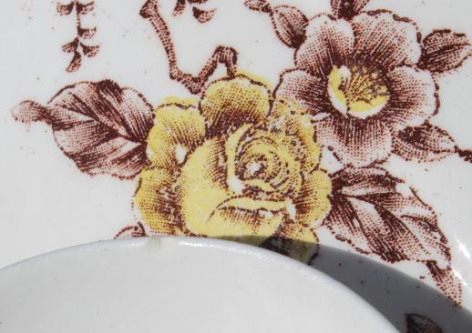 photo of vintage earthenware tureen w/ plate & ladle, fall harvest transferware flowers #2