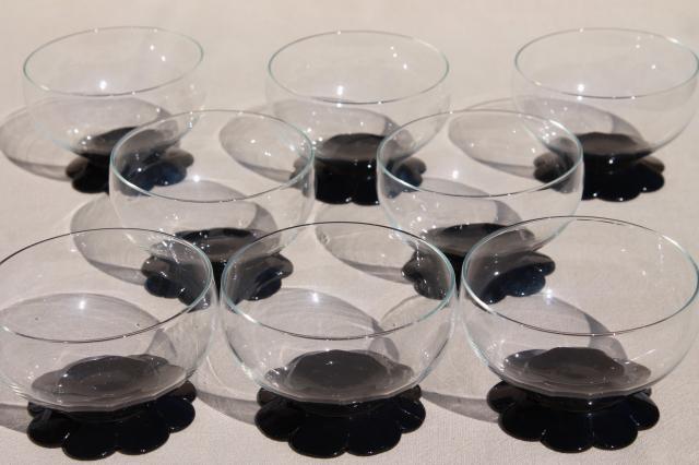 photo of vintage ebony black / clear glass dessert dishes, Weston lilly pad water lily flower foot #1