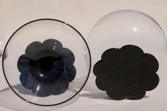 photo of vintage ebony black / clear glass dessert dishes, Weston lilly pad water lily flower foot #4