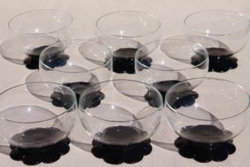 catalog photo of vintage ebony black / clear glass dessert dishes, Weston lilly pad water lily flower foot