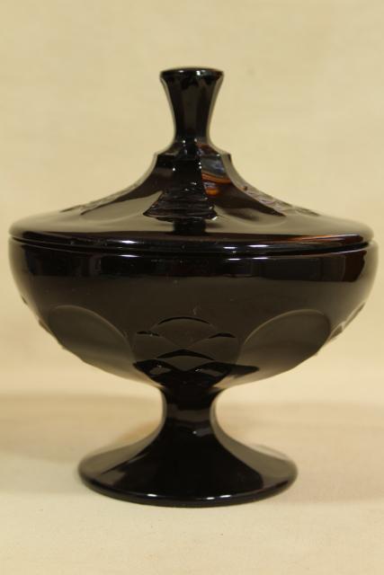 photo of vintage ebony black opaque glass candy dish, footed bowl w/ lid, black milk glass #1