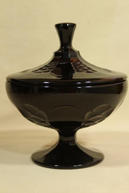 photo of vintage ebony black opaque glass candy dish, footed bowl w/ lid, black milk glass #3