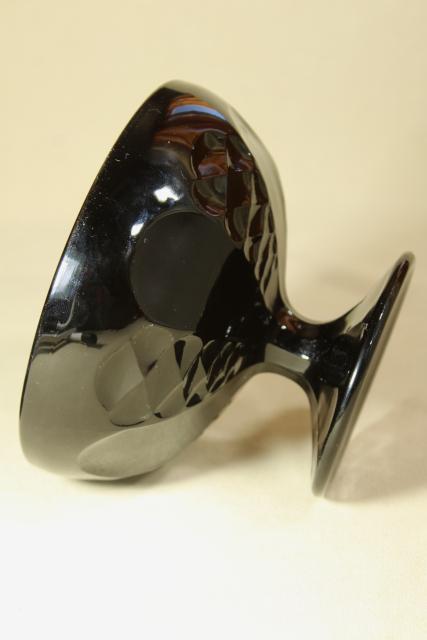 photo of vintage ebony black opaque glass candy dish, footed bowl w/ lid, black milk glass #4