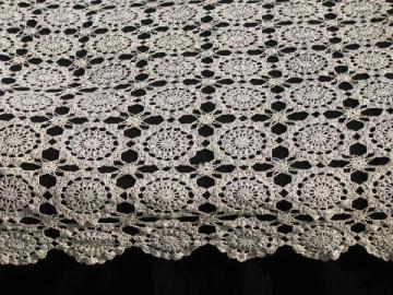 catalog photo of vintage ecru cotton lace tablecloth or table cover runner, flower motif crochet