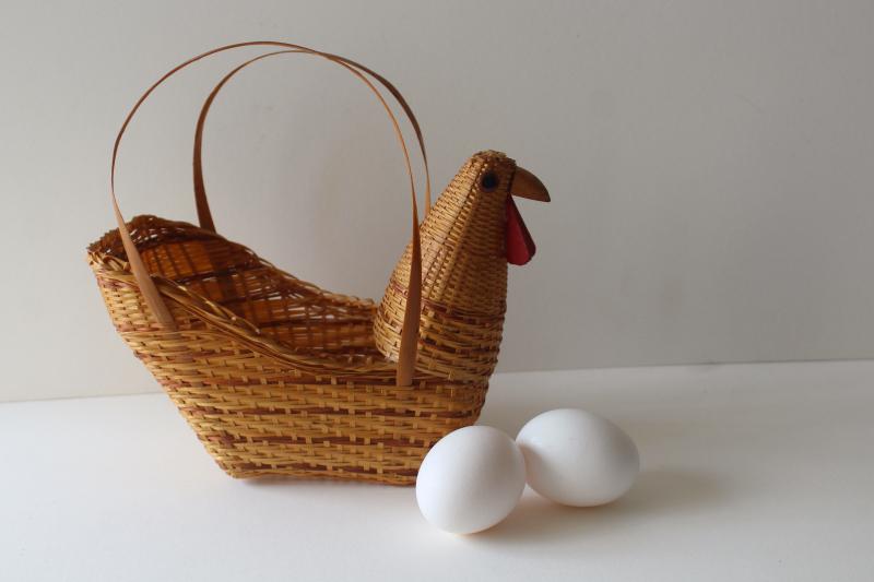 photo of vintage egg basket, figural hen chicken shaped basket, made in China #1