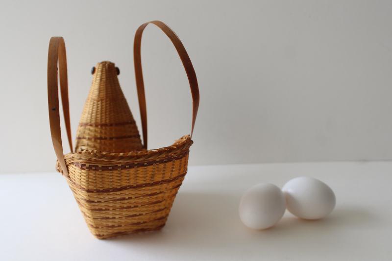 photo of vintage egg basket, figural hen chicken shaped basket, made in China #5