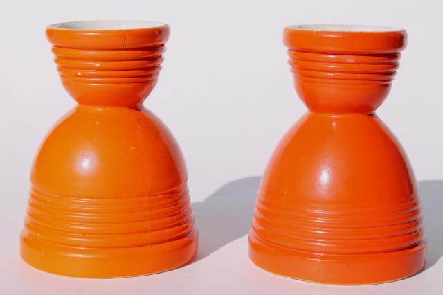 photo of vintage egg cups / coddlers in fiesta orange ironstone china, Hankscraft egg cooker go-along #1