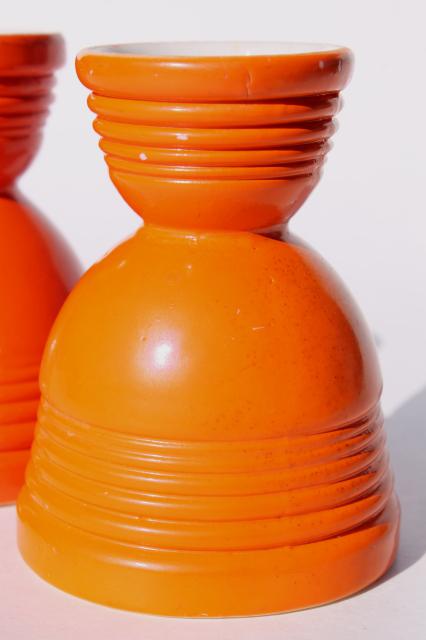 photo of vintage egg cups / coddlers in fiesta orange ironstone china, Hankscraft egg cooker go-along #2