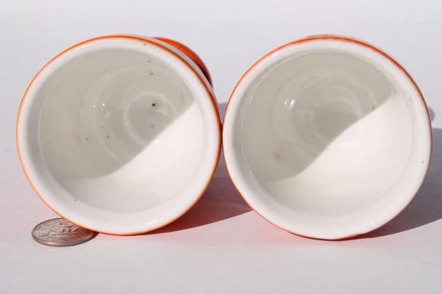 photo of vintage egg cups / coddlers in fiesta orange ironstone china, Hankscraft egg cooker go-along #5