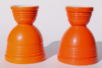 catalog photo of vintage egg cups / coddlers in fiesta orange ironstone china, Hankscraft egg cooker go-along