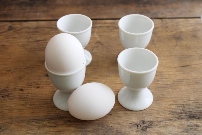 photo of vintage egg cups set of four, pure white porcelain china w/ classic shape #1