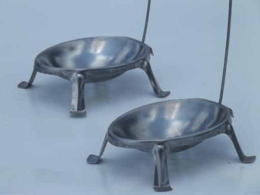 photo of vintage egg poachers, egg shaped racks w/ long wire handles for boiling eggs #1