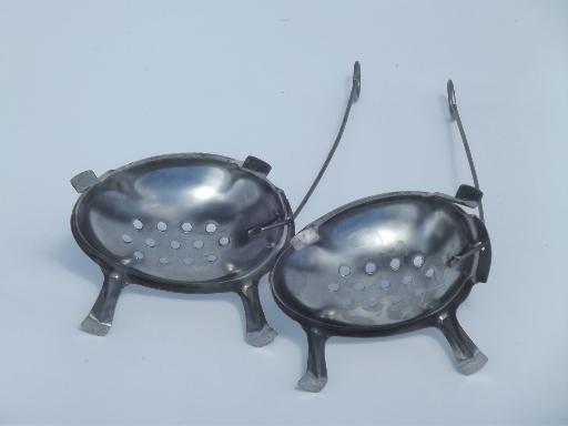 photo of vintage egg poachers, egg shaped racks w/ long wire handles for boiling eggs #4