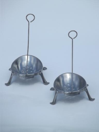 photo of vintage egg poachers, egg shaped racks w/ long wire handles for boiling eggs #5